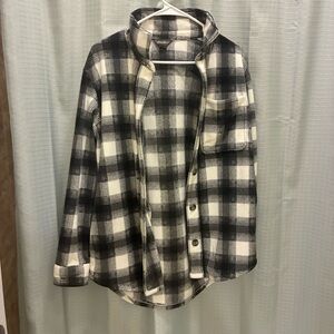 Eddie Bauer Black and White Plaid Button-Down Shirt